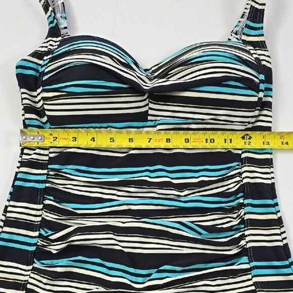 Bond-Eye Australia Women's Teal Black Striped Tankini Swim Top Padded Cups Sz 8 - Picture 13 of 16